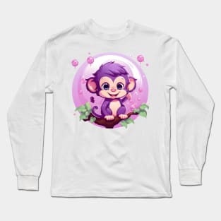 Purple Monkey in a Bubblegum Tree Long Sleeve T-Shirt